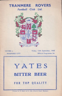 Tranmere Rovers v Bradford City Match Programme 1963-09-13